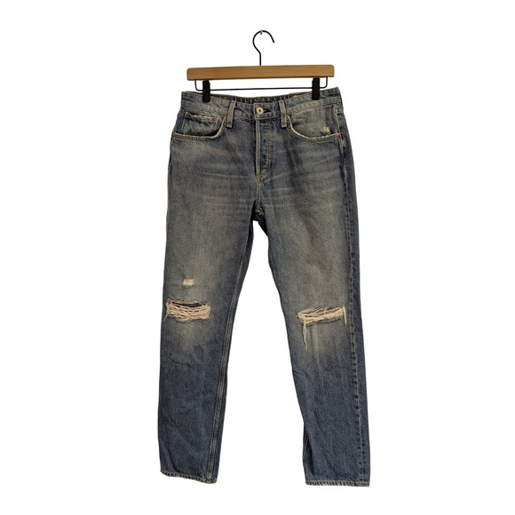 Rag & Bone Rosa Mid-Rise Boyfriend Jeans Distressed Rigid Denim Bristol Wash 26 - Picture 2 of 10